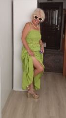 yeşil keten elbise standart beden