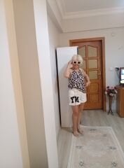 Kadın leopar saten  bluz